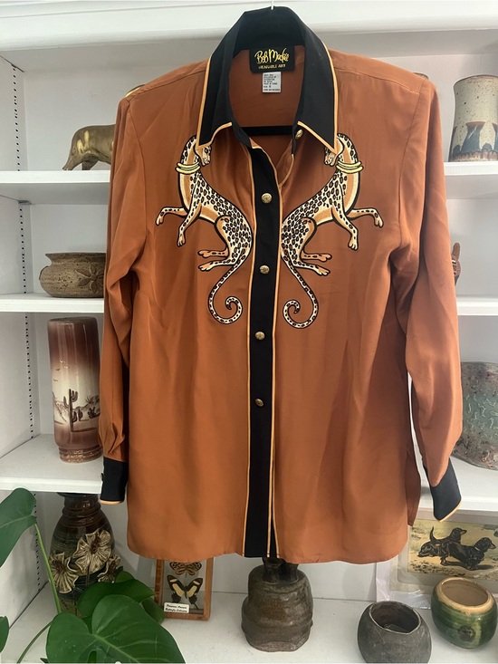 Bob Mackie Tops - Vintage Bob Mackie Wearable Art 100% Silk Leopard Blouse Size S